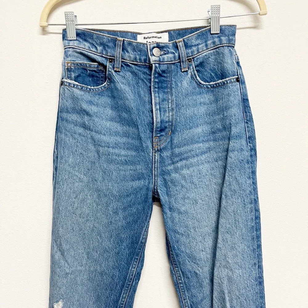 Reformation Jeans Womens Shasta Destroyed Cynthia High Rise Straight Jeans - Picture 2 of 8